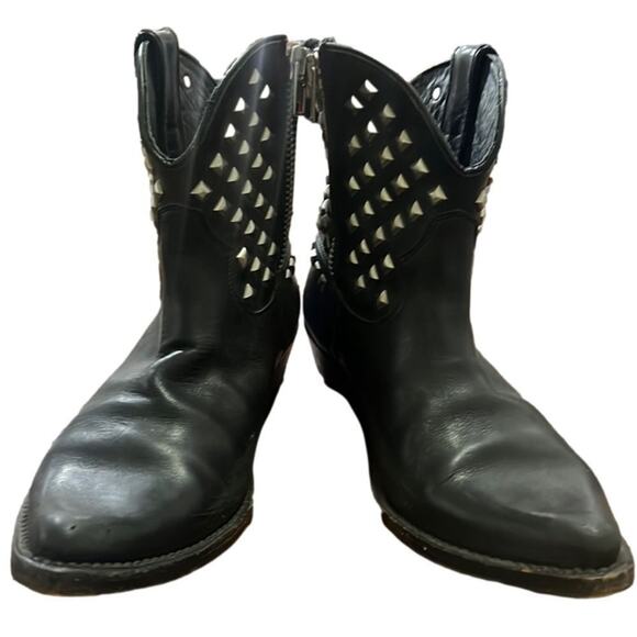 GOLDEN GOOSE STUDDED ANKLE BIKER‎ COWGIRL WESTERN BLACK LEATHER BOOTS SIZE 38 - Picture 1 of 6